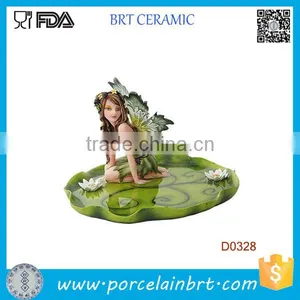Jewelry Holder Tray Dish Polyrensin Figurine on Leaf thumbnail-1