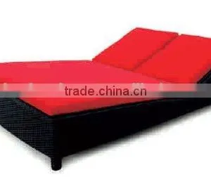 Outdoor Pool Rattan Double Red Sun Lounger Furniture thumbnail-6