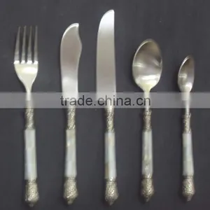 5 Pcs Brass Shell Decoration Cutlery Set, Novelty Cutlery Set, Elegant Cutlery Set, Fancy Cutlery Set, Catering Supplies thumbnail-3