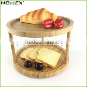 2 Shelf Bamboo Dessert Candy Snack Holder Serving Tray/Homex_FSC/BSCI Factory thumbnail-1