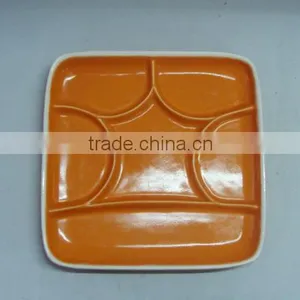 Orange Color Xmas Ceramic Square Divided Plate thumbnail-1