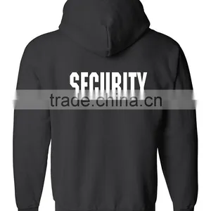 Security Silkscreen Front & Back Black Full Zip Hoodie, Ring-Spun Cotton Jersey Hooded Security Guard Uniform With Ribbed Cuffs thumbnail-3