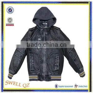 Newest Fashion Kids Black Leather Jacket With Hood thumbnail-1