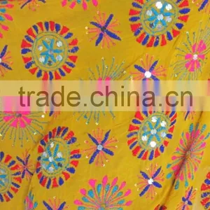 Yellow PHULKARI GEORGETTE DUPATTA SHAWL Stole thumbnail-3