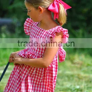 Summer Baby Girl Dresses New Style Angle Sleeve Backless Red Plaid Dress With Girls Party Dresses thumbnail-2