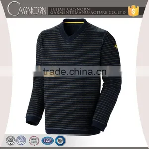 Factory Price Blend Knit Stripe Slim Fit Pullover Mens Black v Neck Sweater thumbnail-3