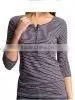 COTTON WOMENS STRIPED LONG SLEEVE T SHIRT WITH BUTTON PLACKET thumbnail-1