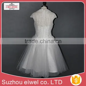 Short Net Applique Lace Mini Wedding Dress thumbnail-4