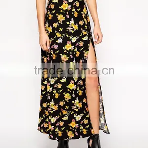 100% Viscose Fashion High Split All Over Floral Print Long Skirt thumbnail-5