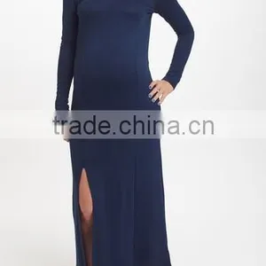 2016 New Maternity Dresses With Navy Blue Maternity Side-Slit Maxi Dress Pretty Women Clothes WD80817-18 thumbnail-1