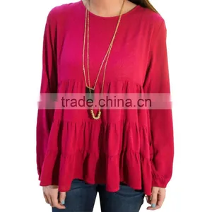 Red Shirts Wholesale Women Blouse 2017 New Designs Long Sleeve Blouse thumbnail-4