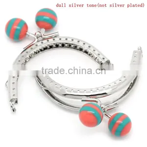 Metal Frame Kiss Clasp For Purse Bag Silver Tone Orange & Green Resin Ball 8.5x7cm(Open:14x8.5cm),3pc,Jewelry thumbnail-1