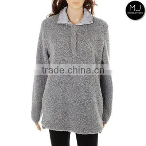 Factory Winter Cozy Women Blank Sherpa Fleece Pullover thumbnail-3
