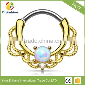 Most Popular Titanium and Copper Opal Stone Wave Shape Nipple Nose Ring for Unisex thumbnail-1