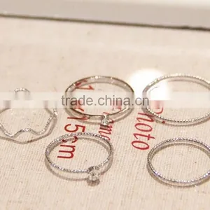 5 Pieces/set Women Gold Silver Wave Circle With Rhinestone Midi Finger Knuckle Rings thumbnail-5