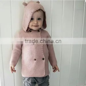 B22269A Baby Knit Cardigan Sweater Europe Baby Hooded Knit Cardigan thumbnail-3