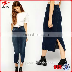 2015 Wholesale Latest Design Fashion Long Denim Skirt thumbnail-1