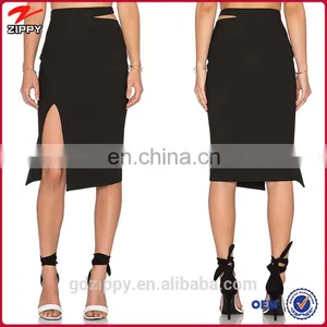 Black Plated Knee Length Women Leather Skirt thumbnail-1