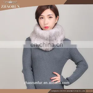 Chinese Fashion Knitted Mink Fur Scarf Real Knitted Mink Fur Snood for Women thumbnail-2