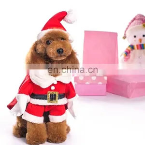 Wholesale Christmas Costume Clothes Santa Claus Suit + 1* Santa Claus Cap Christmas Hat for Dog Cat Pet thumbnail-1