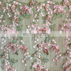 2017 Fashion 3D Colorful Butterfly Embroidry Lace Fabric Factory thumbnail-4