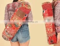 Banjara Style Yoga Bag Yoga Met Bag Ethnic Hand Embroidered ViNtAgE INDIAN Kantha YOGA Mat Bag LEATHER Crossbody Embroidered Yog thumbnail-5