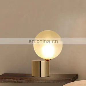 Home Decorative Bedside Lamp Brass Gold Base Round Glass Table Lamp for Living Room thumbnail-2