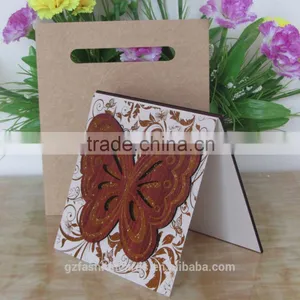 Gold Blue Bengali Wooden Butterfly Wedding Invitation Card thumbnail-3