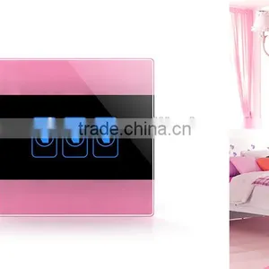 Pink 3 Gang Crystal Glass Panel WIFI Smart Light Controlled Power Remote Switch thumbnail-2