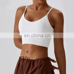 Ribbed High Support Sports Strapped Bras Wholesale Cross Back Adjustable Sling Yoga Tank Top thumbnail-3