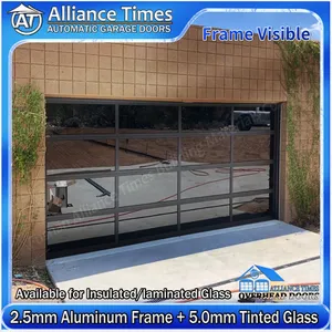 Aluminum Frame Black Transparent Clear Tempered Glass Panels Sectional Garage Doors thumbnail-3