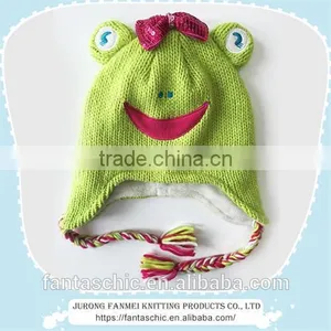 2016 Wholesale Children's Knitted Cute Embroidered Frog Animal Winter Hat thumbnail-1