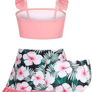 Girls 3-Piece Hawaiian Bikini Set With Cover Ups Skirt Swimsuit Kids for 5-12 Years Plus Size Print Bathing Swimwear Kids thumbnail-3