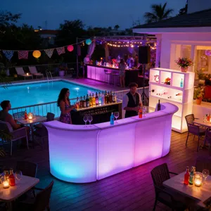 Modern Design Luxury LED Outdoor Bar Counter Furniture Mobile Bar Stool and Chair Cocktail Table Hookah Set for Events thumbnail-5