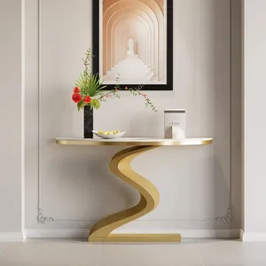 White & Gold Curved Console Table for Hotel Room thumbnail-2
