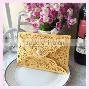 2016 Hot Sale Customized Flower Style Manufacturer Colorful With Beads Pocket Fold Wedding Invitation Card Greeting Cards thumbnail-4