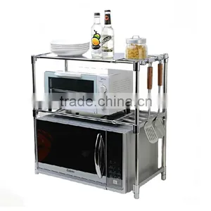 Stainless Steel Kitchen Storage Rack Multifunctional Microwave Oven Rack Adjustable Standing Double Kitchen Storage Holders thumbnail-1