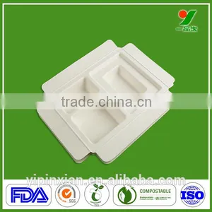 China Factory Eco-friendly OEM Compostable Dry Pressing Chic Bagasse Pulp Packaging Tray for Industrial Packing thumbnail-1