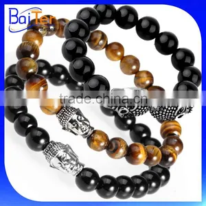 European Fashion Buddha Designs Black Agate Lava Bead Buddha Head Bracelet Wholesale thumbnail-1