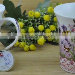 14OZ Butterfly With Flower Design Fully Decal Printed Ceramic Mug, Shiny Surface New Bone China Cup, KL5001-10687 thumbnail-1