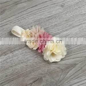 Special Yellow And Pink Flower Headband With Beads Center Chiffon Satin Flower Elastic Hairband For Kids thumbnail-1