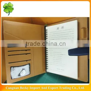 High Quality Promotional Gift Blue Embossing Pull up Leather Spiral Notepad With Pockets, Pen Holder and Magnetic Closure thumbnail-2