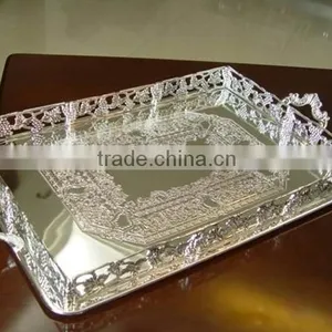 Sterling Silver Holloware Metal Salver Silver Plated Serving Trays for Wedding Tableware Service Tray thumbnail-2