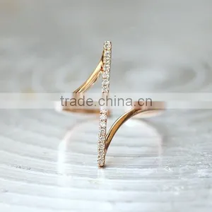 Unique Pave Rose Gold Vertical Bar Ring Sterling Silver thumbnail-1