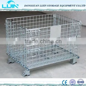 Foldable Stacking Steel Warehouse Storage Wire Cage With Wheels thumbnail-4