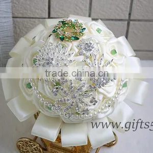 Handmade Satin Roses Brooch Wedding Bouquets for Weddings thumbnail-1