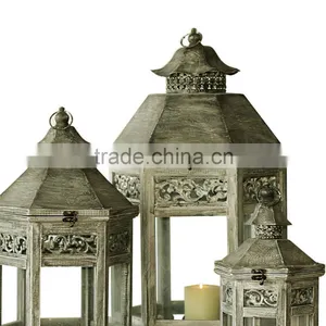 Decorative Wood Lantern European Style Antique Finish Set of 3 Indoor/outdoor thumbnail-3