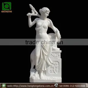 White Marble Carved Woman With Lion Garden Statue thumbnail-1