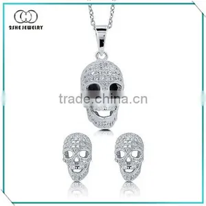 Hot 925 Silver Jewelry Necklace and Earrings Skull Jewelry Set thumbnail-1