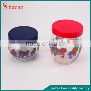 Flower Decal Printing Honey Jar Glass Food Storage Container With Plastic Lid thumbnail-1